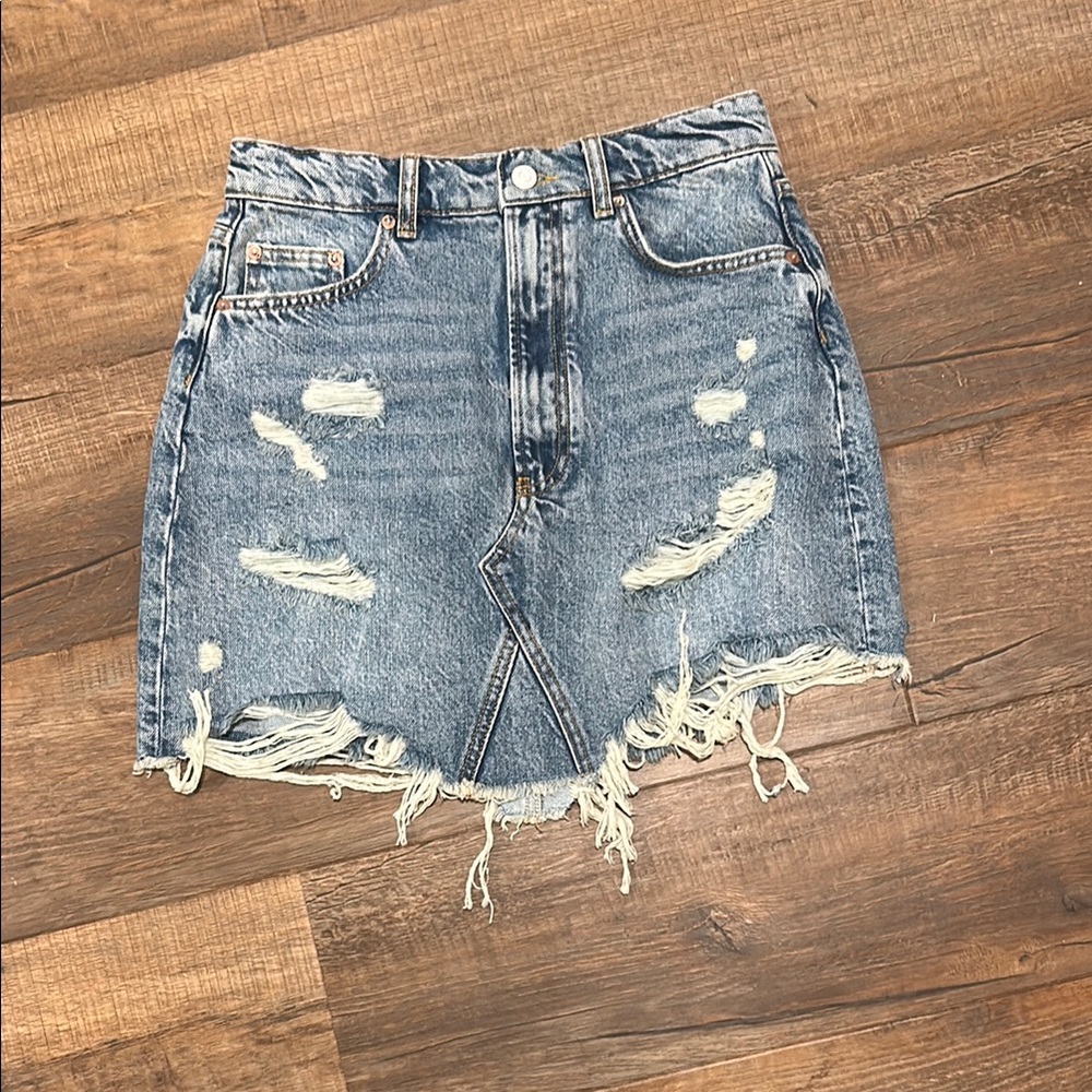 Pilcro Blue Distressed Mini Skirt